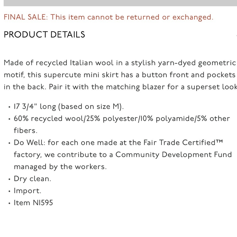 Madewell Button-Front Mini Skirt in Yarn-Dyed Geo, NWT! - Picture 6 of 15